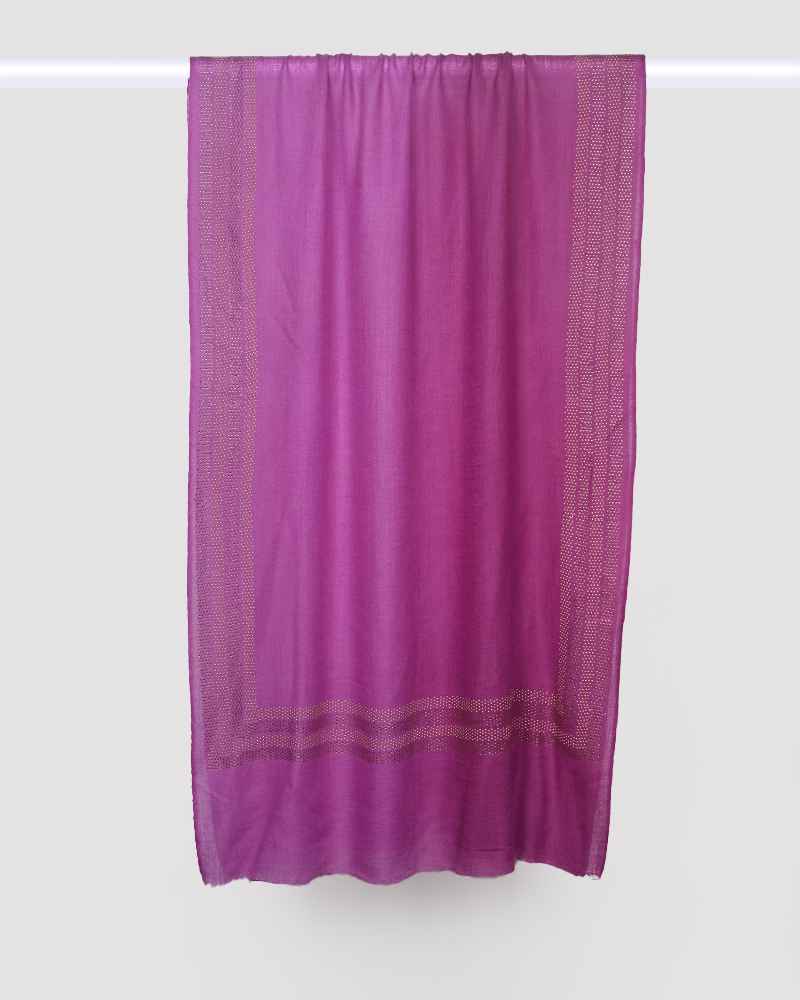 Purple Pashmina Wool 4-Side Ombre Crystal Border Stole